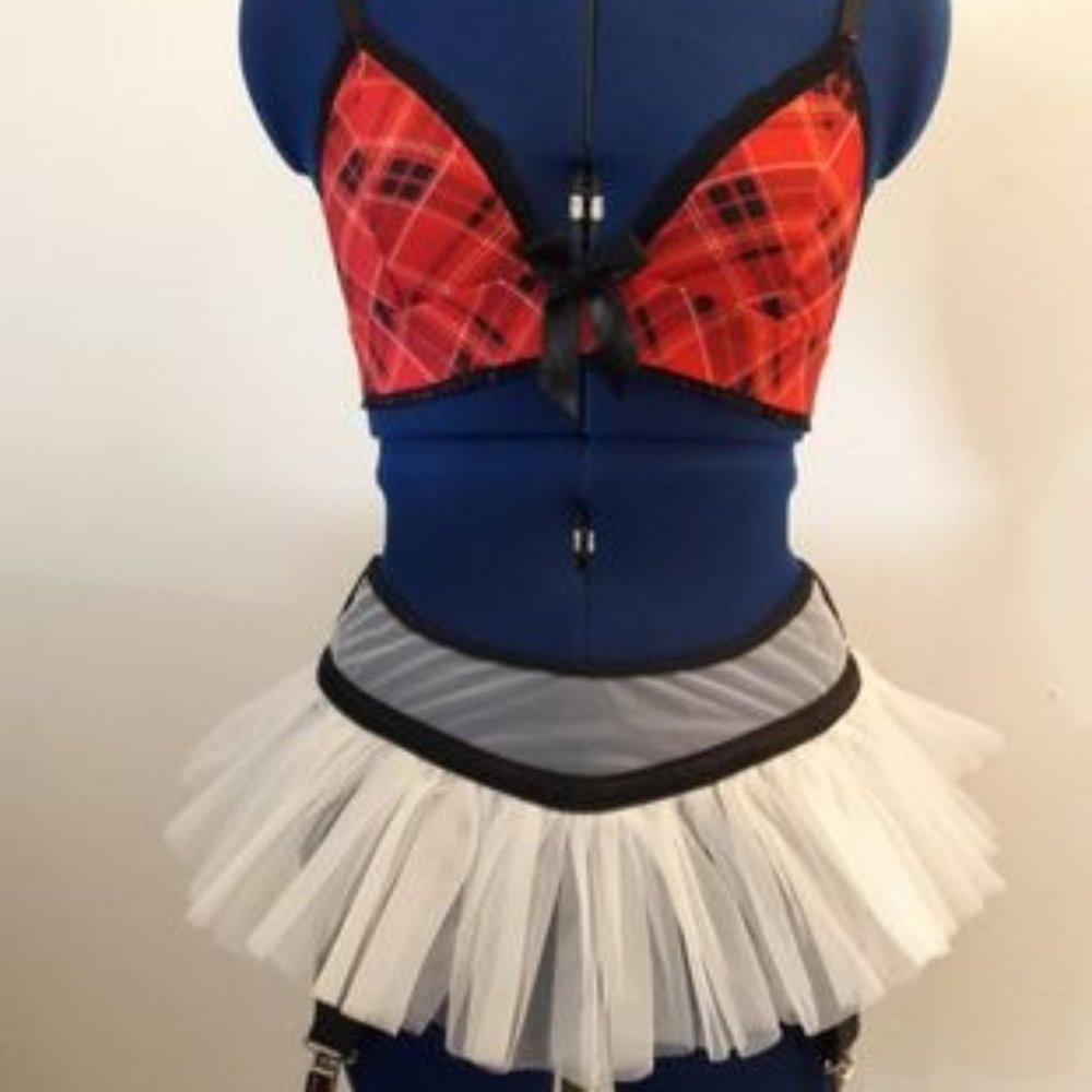 Plaid Hustler Bralette and White Tulle Hoss Tutu
